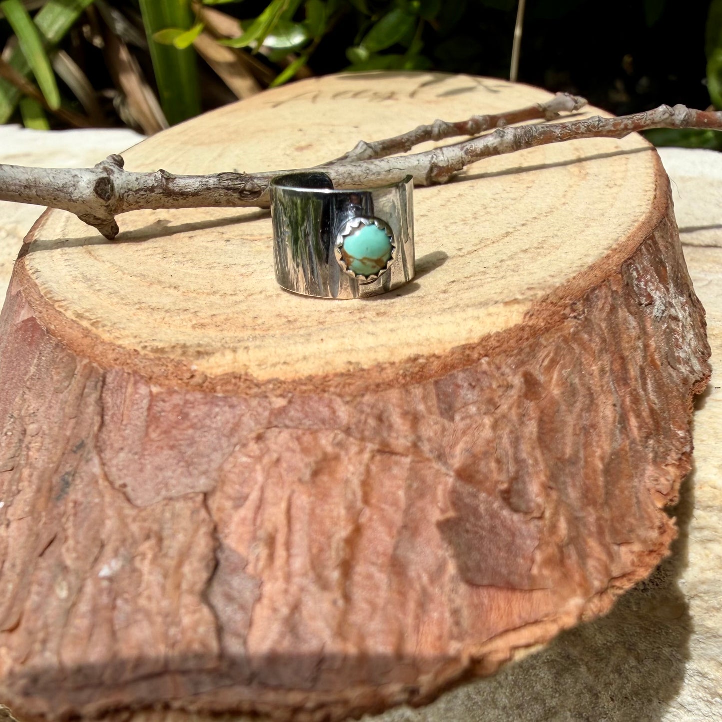 4mm Number 8 Turquoise Ear Cuff • Sterling Silver Wide Conch Band No‑Piercing