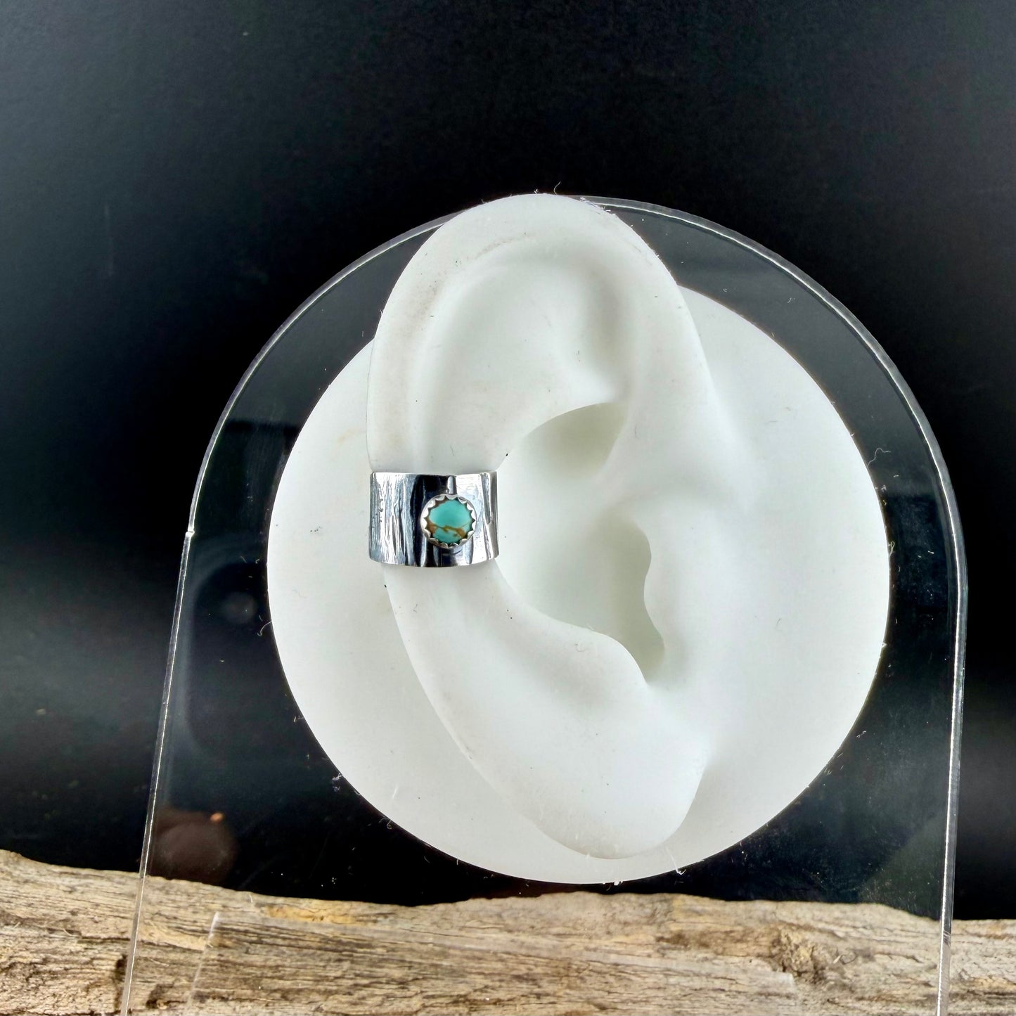 4mm Number 8 Turquoise Ear Cuff • Sterling Silver Wide Conch Band No‑Piercing