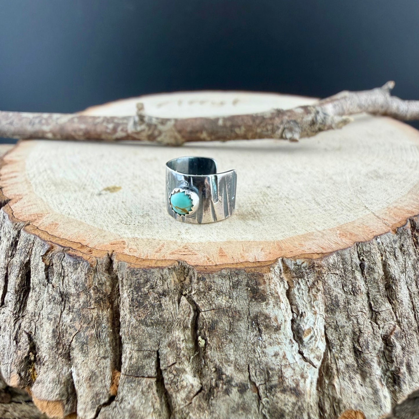 4mm Number 8 Turquoise Ear Cuff • Sterling Silver Wide Conch Band No‑Piercing