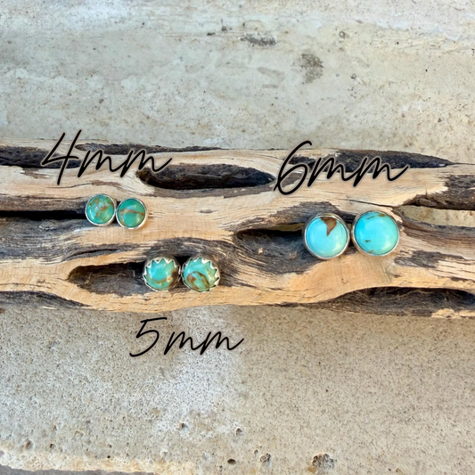 Kingman Turquoise Stud Earrings • Sterling Silver • 4mm 5mm 6mm • Smooth or Serrated Bezel
