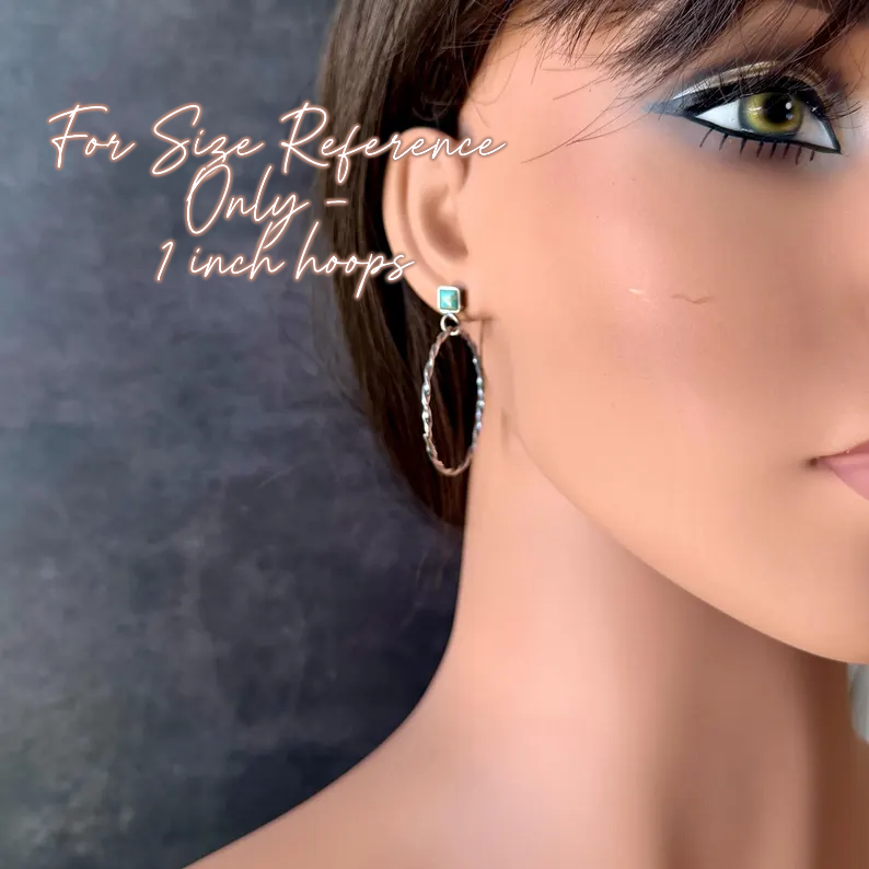 Turquoise Post Hoop Earrings • Sterling Silver • Kingman Blue or Green Square Turquoise