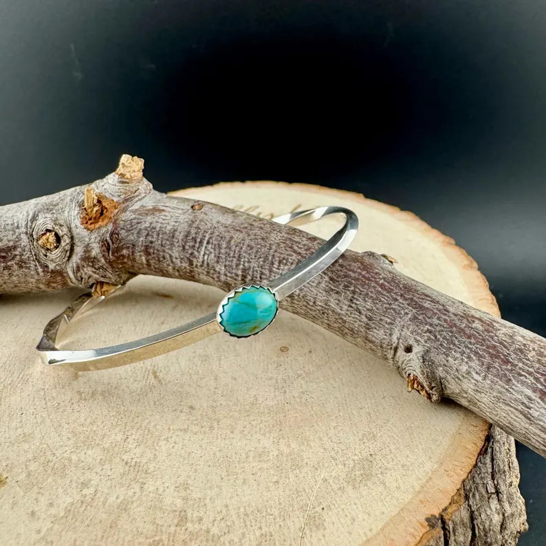 Kingman Turquoise Cuff Bracelet • Sterling Silver Twisted Wire