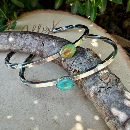 Kingman Turquoise Cuff Bracelet • Sterling Silver Twisted Wire