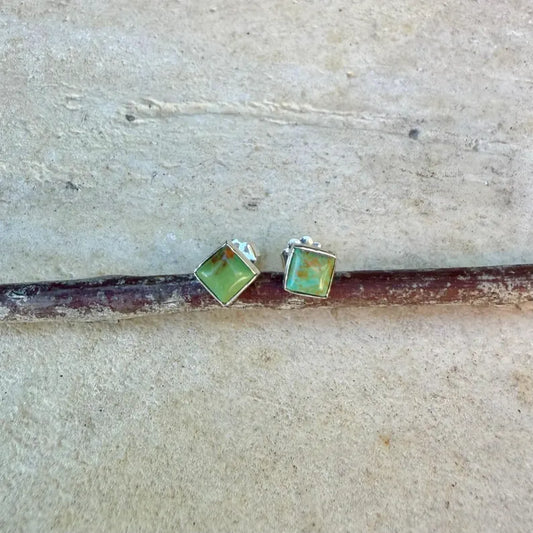 5mm Turquoise Stud Earrings Sterling Silver • Square Kingman Blue or Green Cab Posts