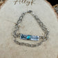Sterling Silver Turquoise Double Strand Bar Chain Bracelet • Minimal Western Style • Number 8 Turquoise