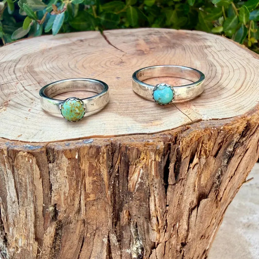 Kingman Turquoise Ring • Sterling Silver Band • 6mm Turquoise Cabochon