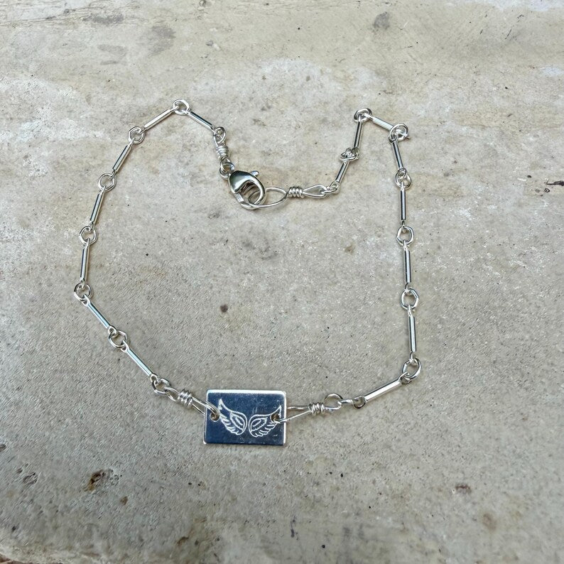 Dainty Sterling Silver Angel Wing Bracelet • Minimalist Jewelry
