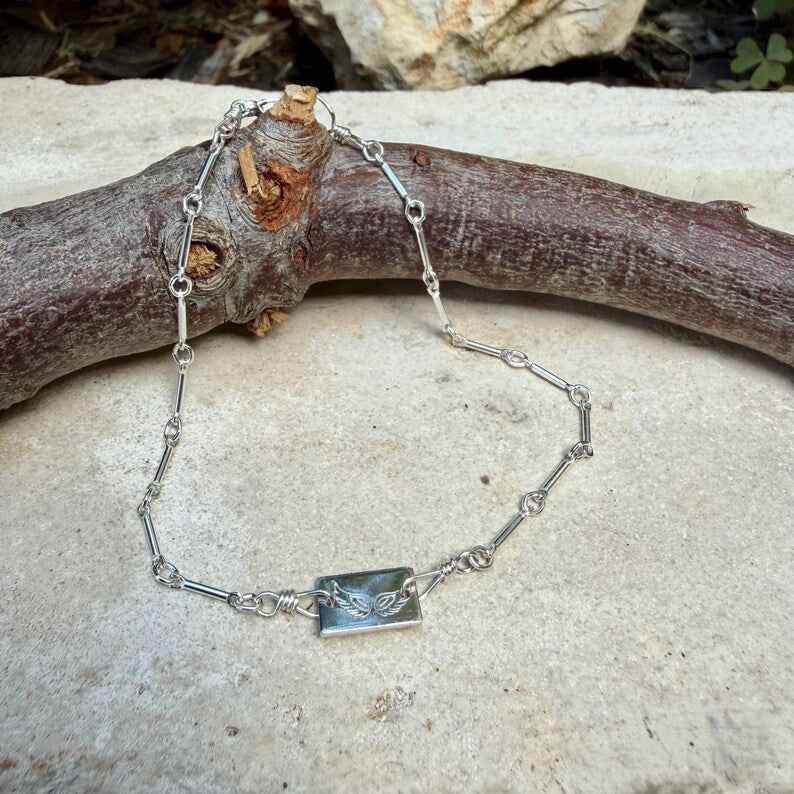 Dainty Sterling Silver Angel Wing Bracelet • Minimalist Jewelry