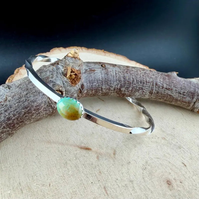 Kingman Turquoise Cuff Bracelet • Sterling Silver Twisted Wire