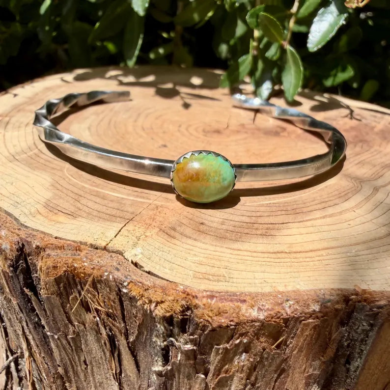 Kingman Turquoise Cuff Bracelet • Sterling Silver Twisted Wire