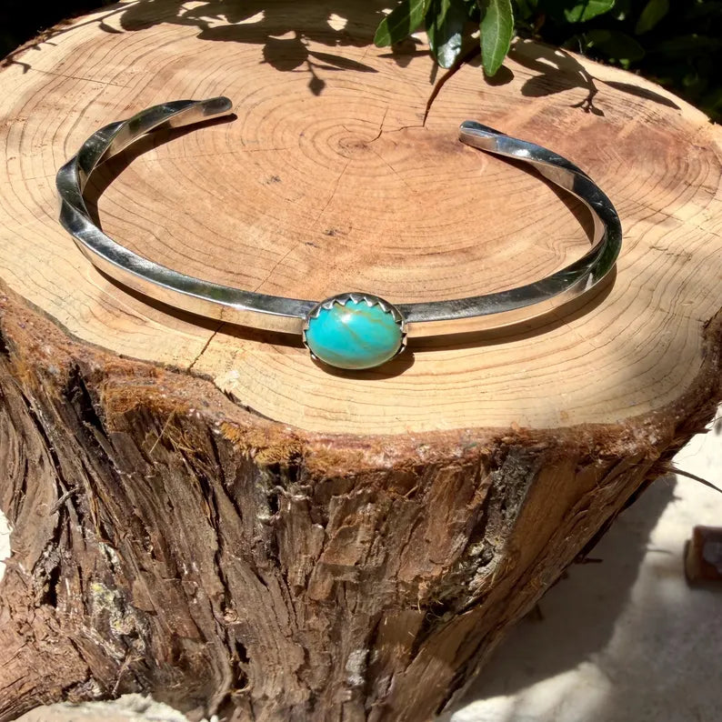 Kingman Turquoise Cuff Bracelet • Sterling Silver Twisted Wire