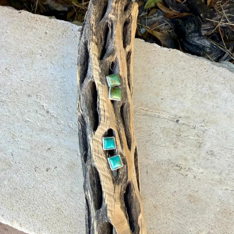 5mm Turquoise Stud Earrings Sterling Silver • Square Kingman Blue or Green Cab Posts