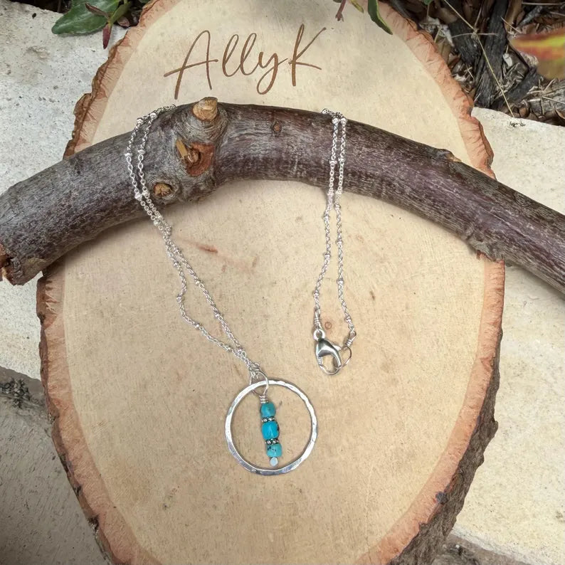 Arizona Blue Turquoise Circle Pendant Necklace • Sterling Silver • Southwestern Jewelry