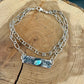 Sterling Silver Turquoise Double Strand Bar Chain Bracelet • Minimal Western Style • Number 8 Turquoise