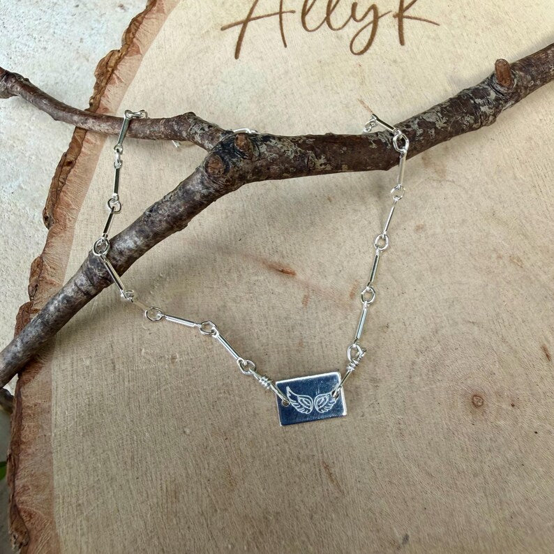 Dainty Sterling Silver Angel Wing Bracelet • Minimalist Jewelry