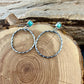 Turquoise Post Hoop Earrings • Sterling Silver • Kingman Blue or Green Square Turquoise