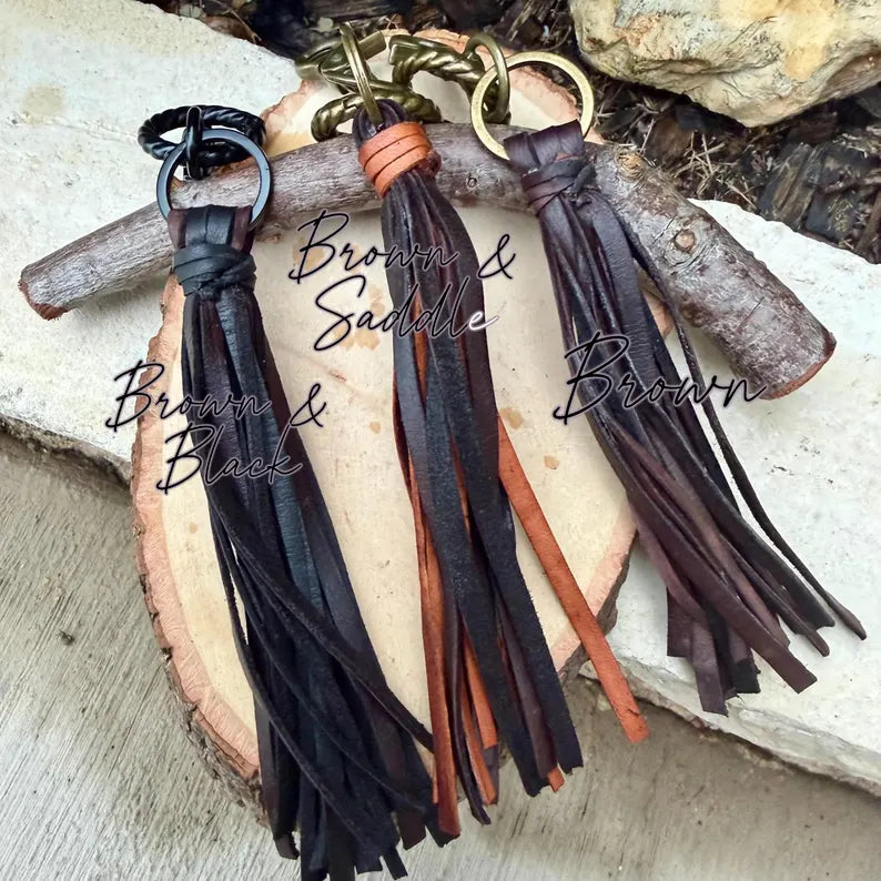 Leather Tassel Keychain • Kingman Turquoise & Arrowhead • Western Accent