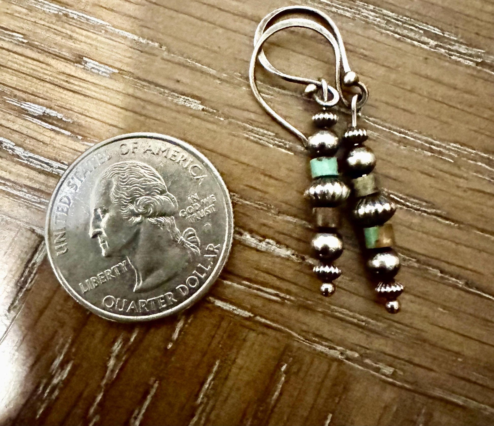 Sterling silver drop / dangle earrings with Navajo pearl and turquoise / turquoise earrings