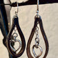 Leather earrings with heart chain and pendant / genuine leather earrings