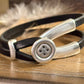Wrap Leather Bracelet, Button Silver Half Cuff, Black Leather Bracelet, Coraline Bracelet, Gift Idea