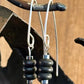 Black onyx and hematite V-shaped drop sterling silver earrings / black onyx earrings