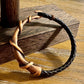 Braided leather bracelet with antique copper color wire wrap style cuff, brown or black leather option