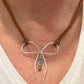 Sterling silver handmade bow on genuine deerskin single leather lace with turquoise dangle