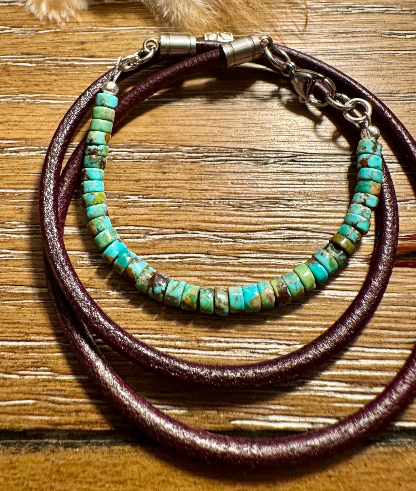 Turquoise leather wrap bracelet, genuine leather bracelet