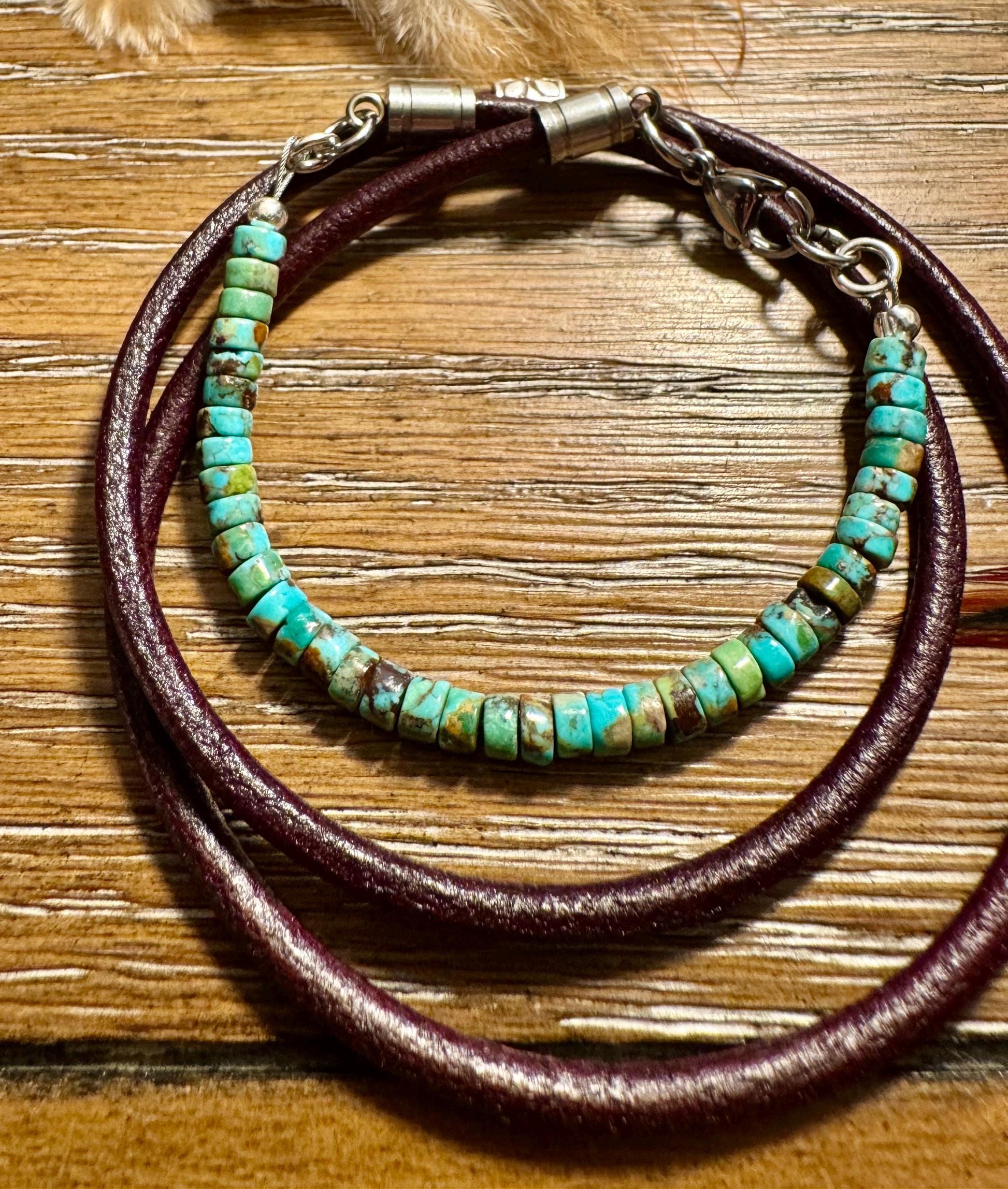 Turquoise leather wrap bracelet, genuine leather bracelet