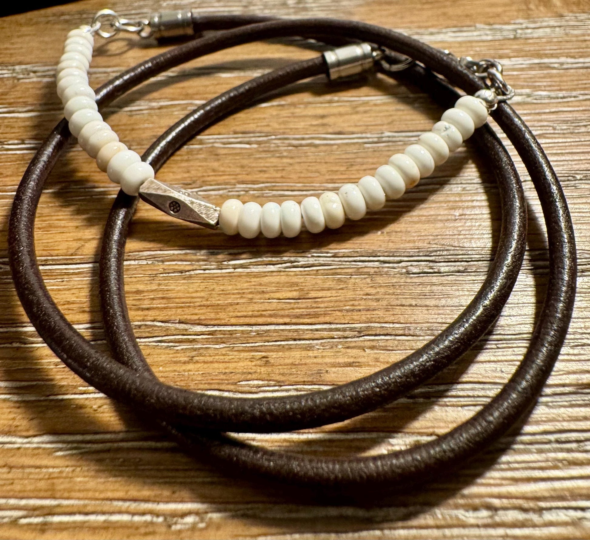 White turquoise leather wrap bracelet, genuine leather