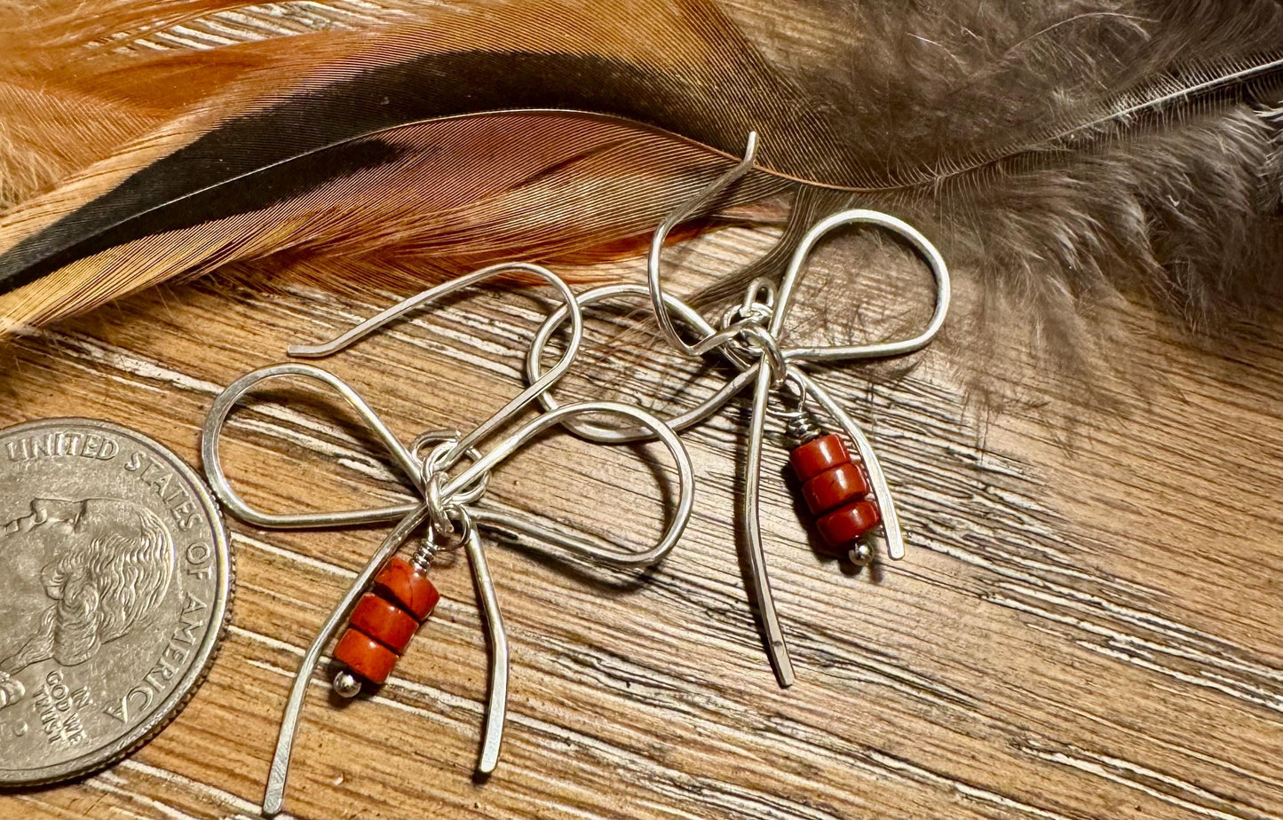 Sterling silver handmade bow earring with jasper, gemstone can be customized