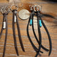 Leather earrings with heart chain and turquoise gemstone dangle / genuine leather earrings