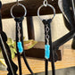 Leather earrings with heart chain and turquoise gemstone dangle / genuine leather earrings
