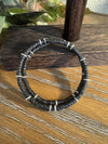 Carbon steel memory wire bracelet with black lava rock and silver alloy spacers / gemstone bracelet