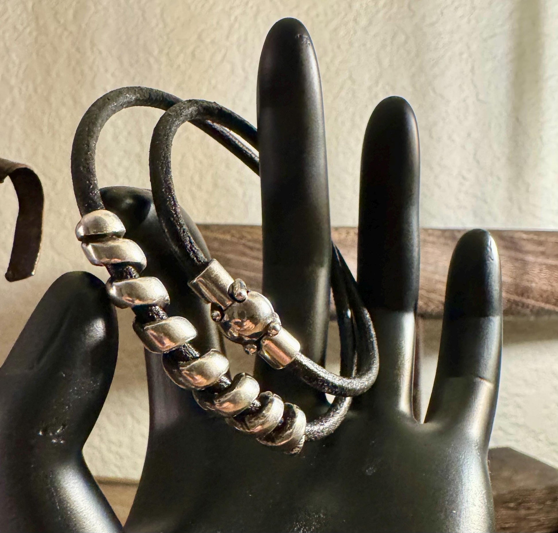 Leather bracelet with silver slider, magnet closure / wrap leather bracelet