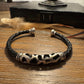 Braided leather bracelet with silver slider and magnet closure / wrap leather bracelet
