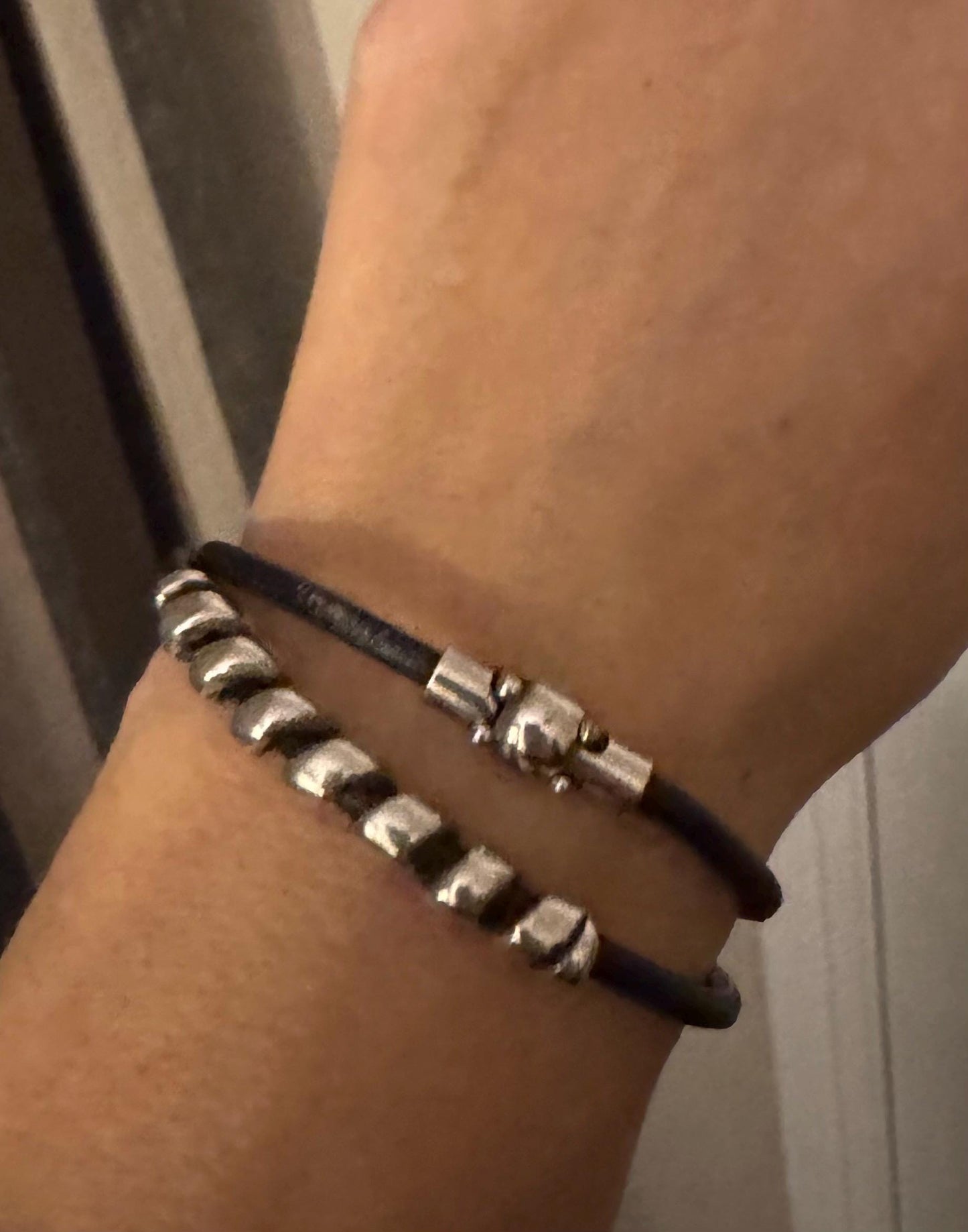 Leather bracelet with silver slider, magnet closure / wrap leather bracelet