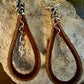 Leather earrings with heart chain / genuine leather earrings