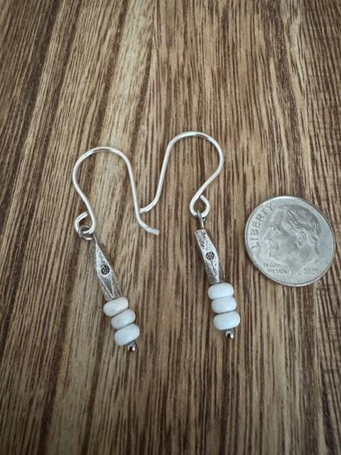 Sterling Silver dangle earrings with gemstone and sterling tube spacer