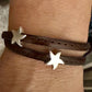 Leather wrap bracelet with silver star sliders and magnet closure