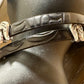 Embossed flower pattern leather wrap bracelet with angel wings spacers and magnet closure, black or dark brown leather