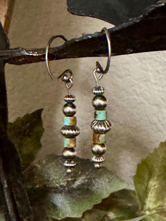 Sterling silver drop / dangle earrings with Navajo pearl and turquoise / turquoise earrings