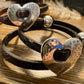 Leather wrap leather bracelet with heart pendant bracelet and magnet closure / embossed flower pattern or plain leather option