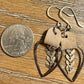 Leather teardrop earrings with chevron chain / genuine suede leather earrings