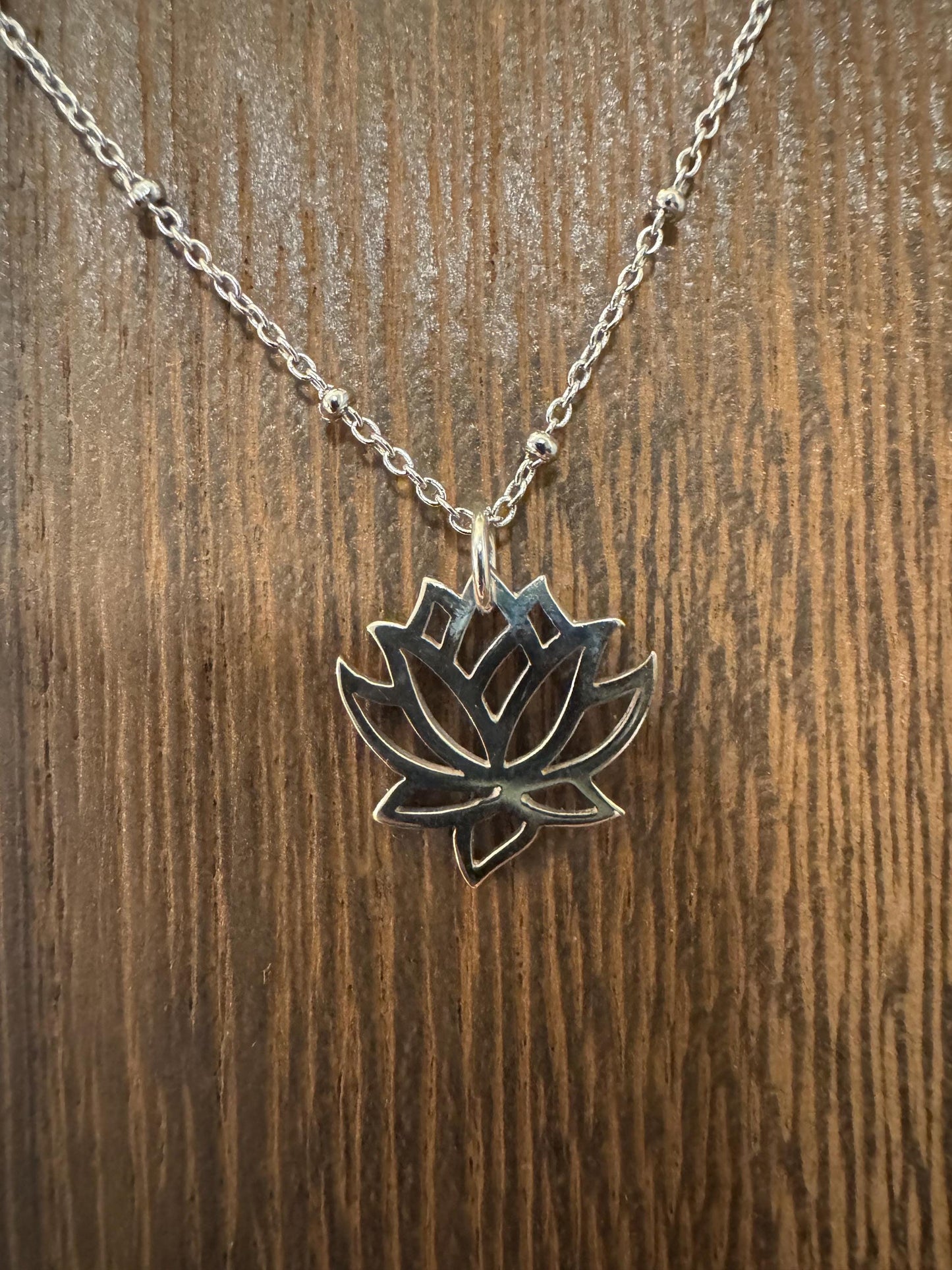 Sterling silver satellite chain necklace with delicate lotus flower pendant / charm