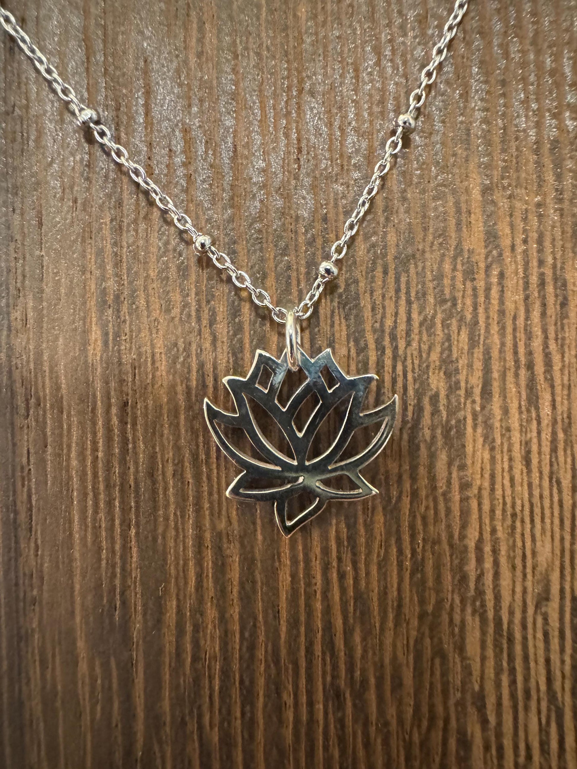 Sterling silver satellite chain necklace with delicate lotus flower pendant / charm