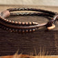 Leather bracelet with antique copper color cuff, dark brown or black leather option