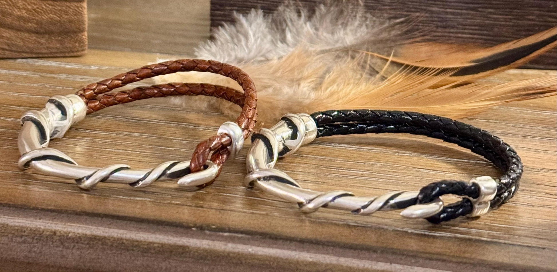 Braided leather wrap bracelet with silver half cuff / genuine leather cuff wrap bracelet