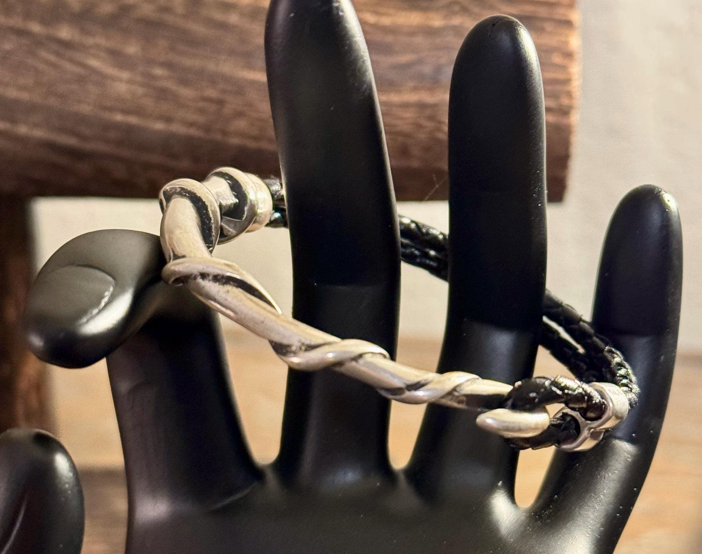 Braided leather wrap bracelet with silver half cuff / genuine leather cuff wrap bracelet