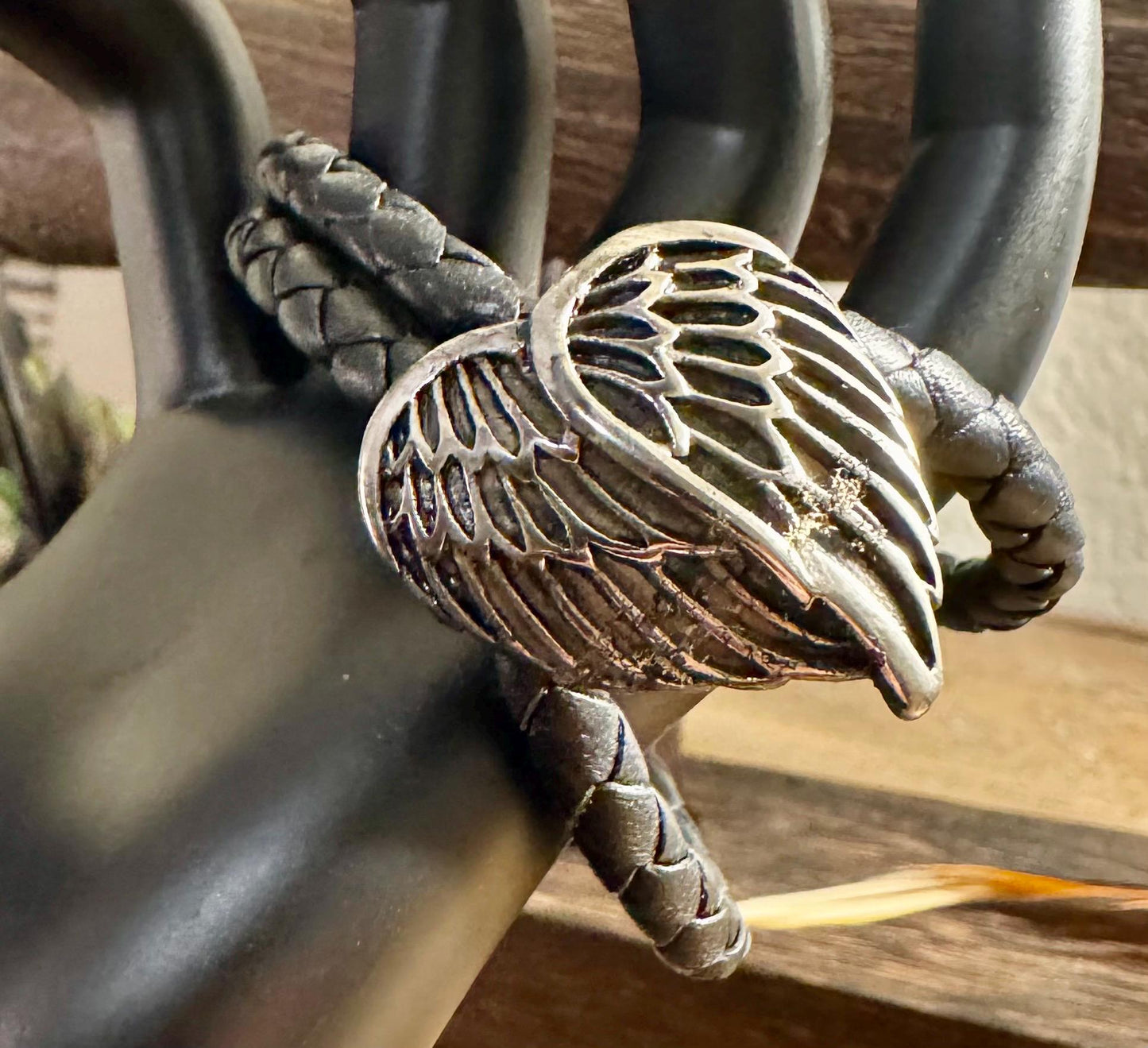 Leather bracelet wrap with angel wing clasp